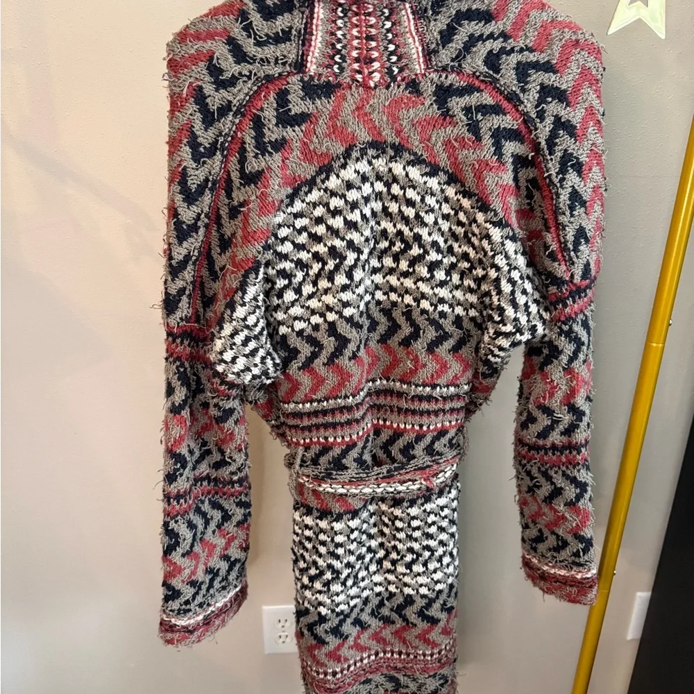 Free People Geometric Hooded Belted Duster Cardigan Boho Knit Size S - Picture 5 of 6